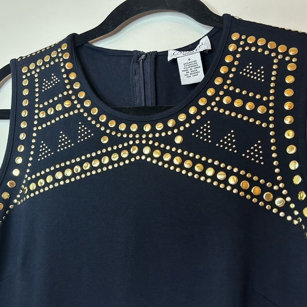 Carmen Marc Valvo Gold Studded Black Sleeveless Sheath Dress Size S - Picture 4 of 9